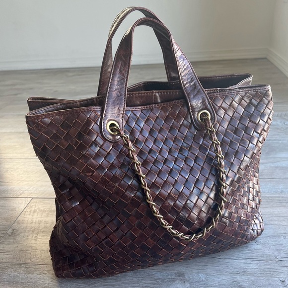 NWOT Love Stitch Leather Woven Tote Shoulder Handbag - Picture 1 of 16